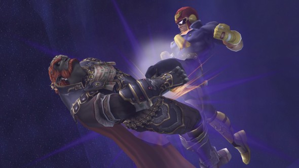 Captain Falcon giving Ganondorf a Justice Knee to the face