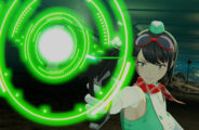 Promotional screenshot for Digimon Story Time Stranger showing the protagonist holding a glowing weapon.