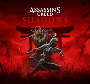 Naoe and Yasuke, the main characters in the game standing in front of a Torri Shrine gate, with red fog billowing around them